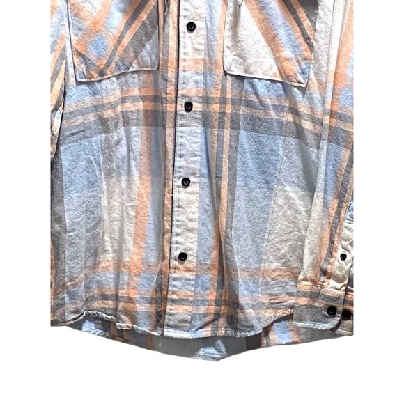 No Boundaries Mens Plaid Button Down Hooded Shacket Blue Size L Casual Oversized - Picture 7 of 13